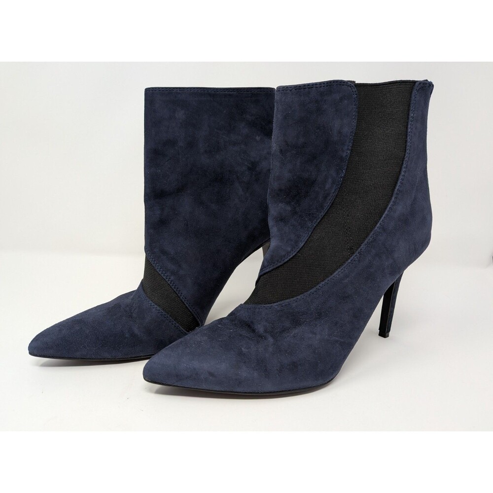 Nine West Fifer Navy Blue Suede Ankle Booties Woman's 7.5M Stiletto Pointed Toe - Picture 2 of 7